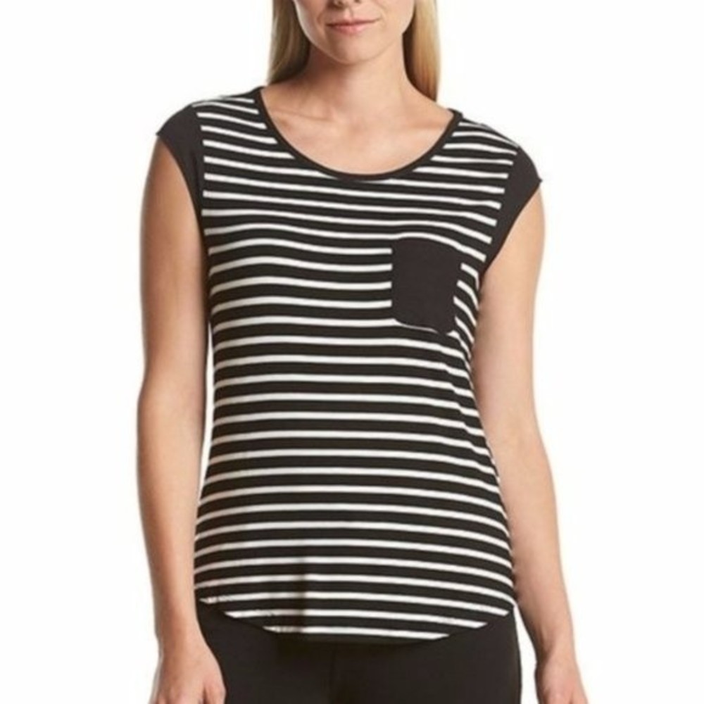 Calvin Klein Black & White Striped Scoopneck